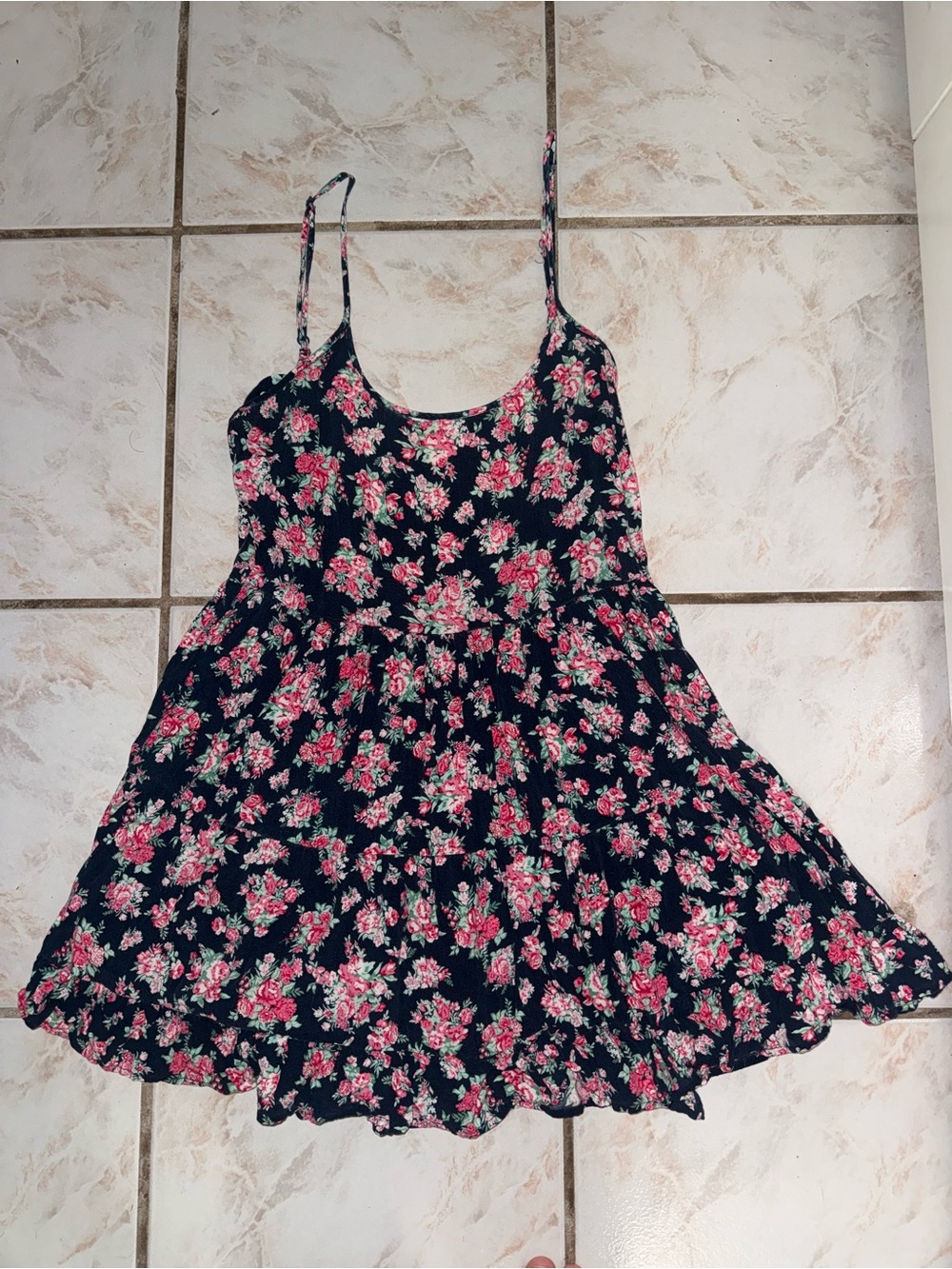 Forever 21 Navy Floral Mini Dress with Pink Rose Print